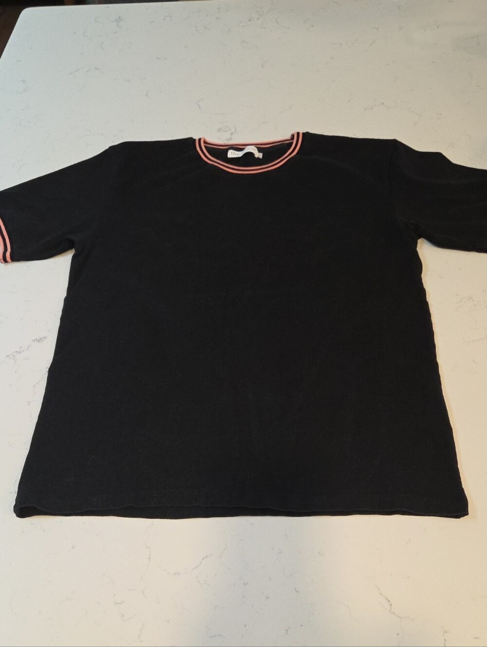 Topshop Black Short Sleeve Tee with Pink Trim Size Large.